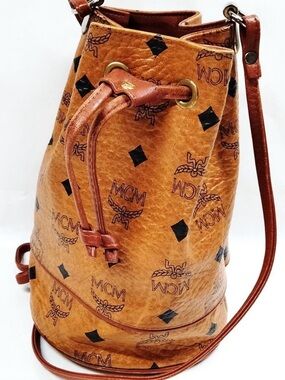 MCM EUC Cognac Drawstring Bucket Crossbody